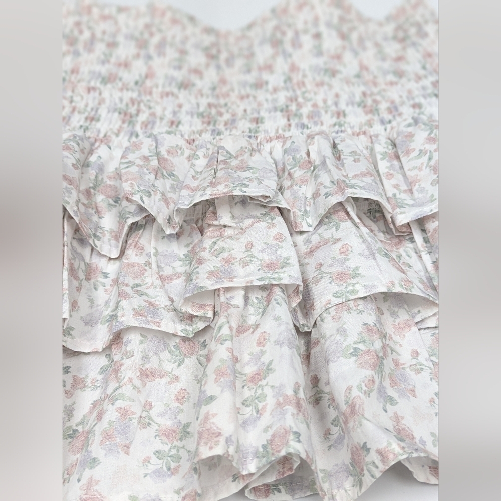 Simons Twik floral ruffled smocked mini skirt size XS - Picture 3 of 11